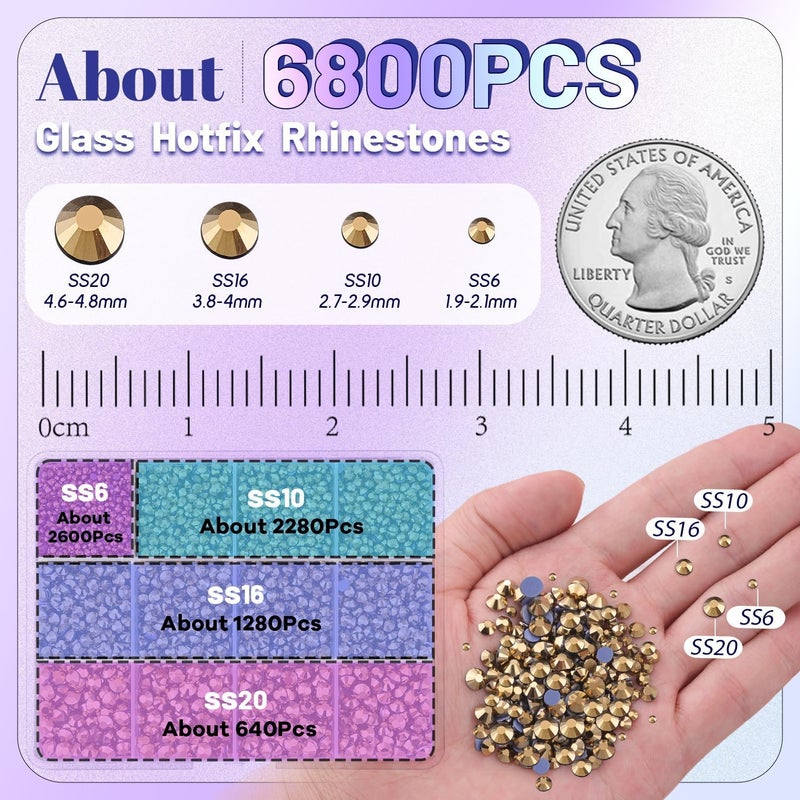 TINKRSTUFF 6800Pcs Hotfix Rhinestones for Clothing, Aurum 2-5mm Mixed Sizes Iron On Flatback Glass Gems, Bedazzling Crystals Rhinestones for Crafting Hats Shoes Fabric Decor Nail Art - Image 2