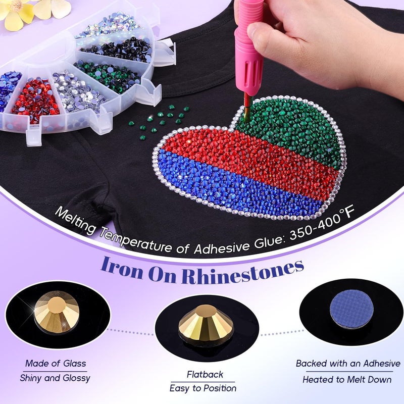 TINKRSTUFF 6800Pcs Hotfix Rhinestones for Clothing, Aurum 2-5mm Mixed Sizes Iron On Flatback Glass Gems, Bedazzling Crystals Rhinestones for Crafting Hats Shoes Fabric Decor Nail Art - Image 3
