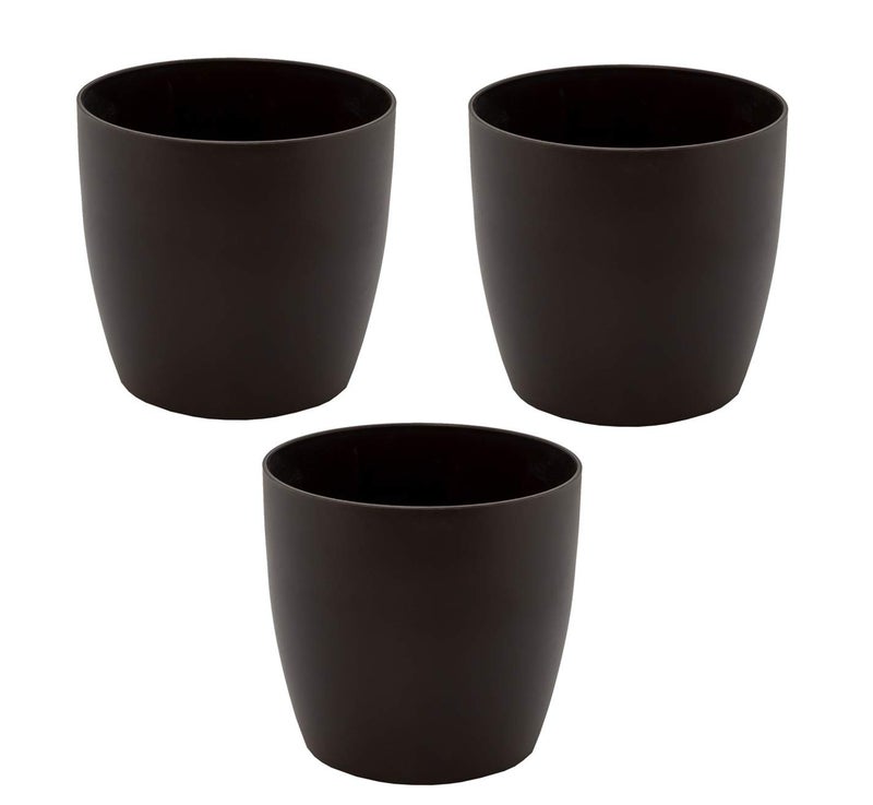garbnoire Gardening Flower Pots - 5 Inch Plastic Flower Pots | Modern Decorative Indoor Outdoor Planters/Pots - Pack of (3, Black) - Image 3