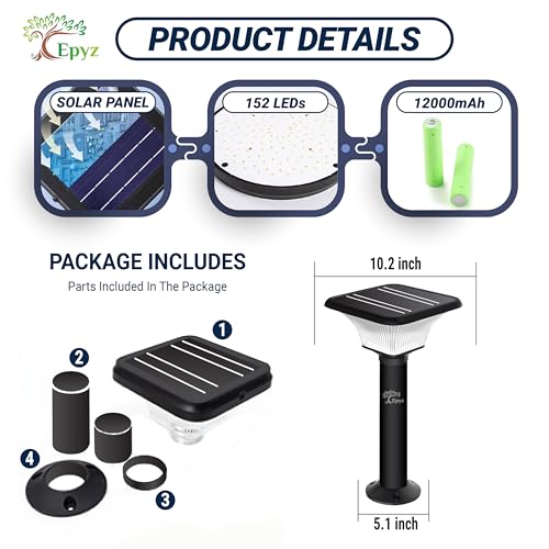 Epyz Solar Gate Pillar Light Outdoor with Long Pole Square Shape with 152 LEDs,12,000mah Battery, 3 Type of Lights, Application for Fence, Garden, Wall, Outdoor [ Multicolour ] (Square) - Image 4