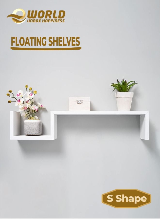 إي وورلد رفوف العرض العائمة بتصميم حديث وبسيط على شكل حرف "S"، والتي تُعتبر منصات أنيقة مثبتة على الحائط للغرف نوم وغرف المعيشة والحمامات والمطابخ. - Image 1