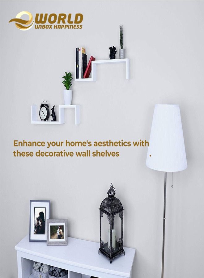 إي وورلد رفوف العرض العائمة بتصميم حديث وبسيط على شكل حرف "S"، والتي تُعتبر منصات أنيقة مثبتة على الحائط للغرف نوم وغرف المعيشة والحمامات والمطابخ. - Image 3