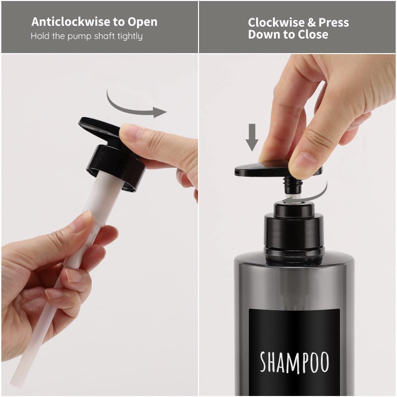 Segbeauty Shower Bottles Refillable, 3pcs 16.9oz/500ml Liquid Dispenser with Labels, Empty Plastic Lotion Pump Press Bottles for Shampoo, Conditioner, Body Soap, Hand Soap, Bathroom, Hotel - Gray - Image 5