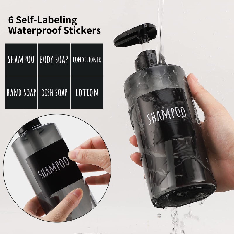 Segbeauty Shower Bottles Refillable, 3pcs 16.9oz/500ml Liquid Dispenser with Labels, Empty Plastic Lotion Pump Press Bottles for Shampoo, Conditioner, Body Soap, Hand Soap, Bathroom, Hotel - Gray - Image 2