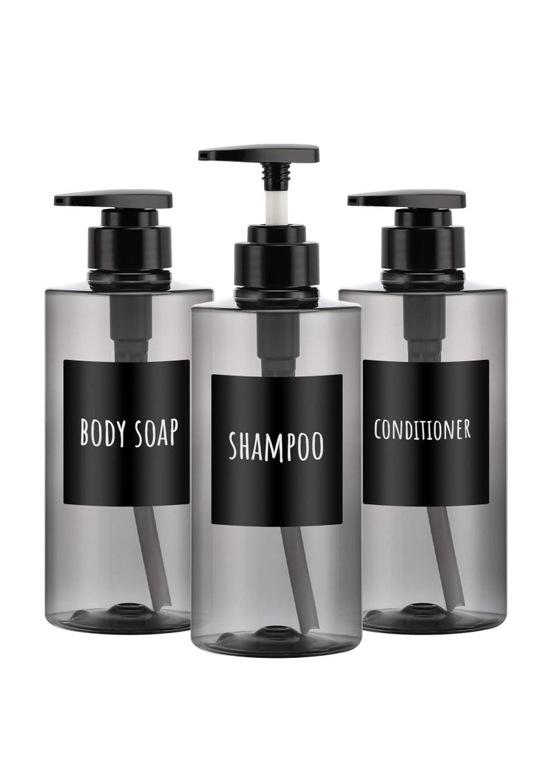Segbeauty Segbeauty Shower Bottles Refillable, 3pcs 16.9oz/500ml Liquid Soap Dispenser with Labels, Empty Plastic Soap Lotion Pump Press Bottles for Shampoo Conditioner Body Soap Hand Soap Bathroom Hotel Gray  - Image 1