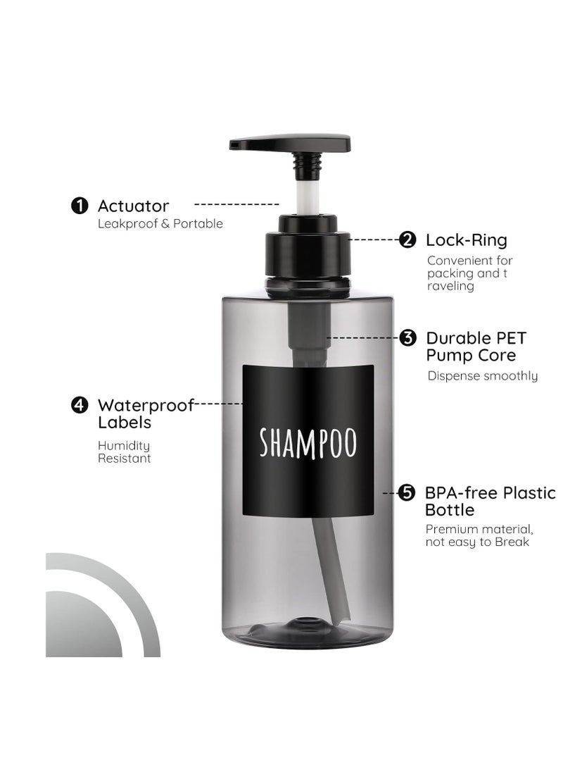 Segbeauty Segbeauty Shower Bottles Refillable, 3pcs 16.9oz/500ml Liquid Soap Dispenser with Labels, Empty Plastic Soap Lotion Pump Press Bottles for Shampoo Conditioner Body Soap Hand Soap Bathroom Hotel Gray  - Image 2