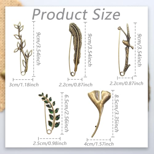 Benvo 5 Pcs Decorative Pins Safety Pins Steel Lock Pins Vintage Alloy Brooches Large Bronze Pins for Dressing Up Shawls Wraps Skirts Scarf Blankets Hats Capes - Image 2