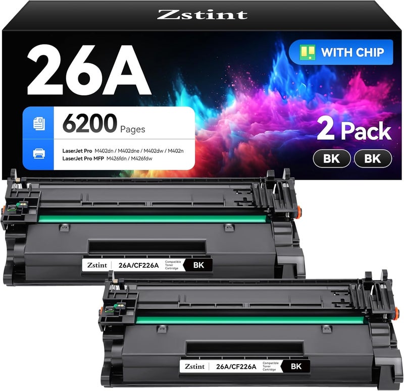 Zstint 26A Toner Cartridge High Yield Compatible with HP 26A CF226A 26X CF226X Pro M402dn M402dne M402dw M402n MFP M426fdn M426fdw Series Printer Drum Unit All-in-One Ink High Yield (Black 2-Pack) - Image 1