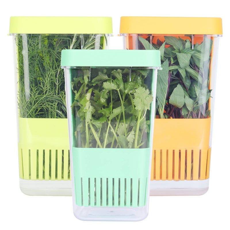 LUVCOSY 3 Pack Herb Keeper, BPA-Free Plastic Herb Saver with an Inner Basket for Cilantro, Mint, Parsley, and Asparagus, Keeps Fresh Herbs for 3 Times Longer - Image 1
