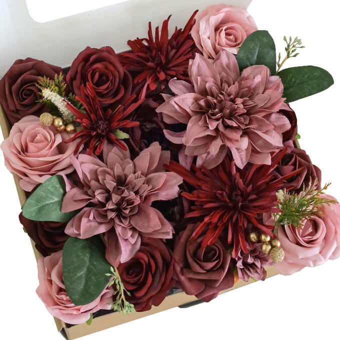 ARTIFICIAL FLOWERS FOR DIY WEDDING DECORATION BRIDAL BOUQUET TABLE CENTERPIECES FLOWER GARLAND WREATHS AISLE ARCH FLOWER DECORATION HOME DECOR ENCHANTED BURGUNDY