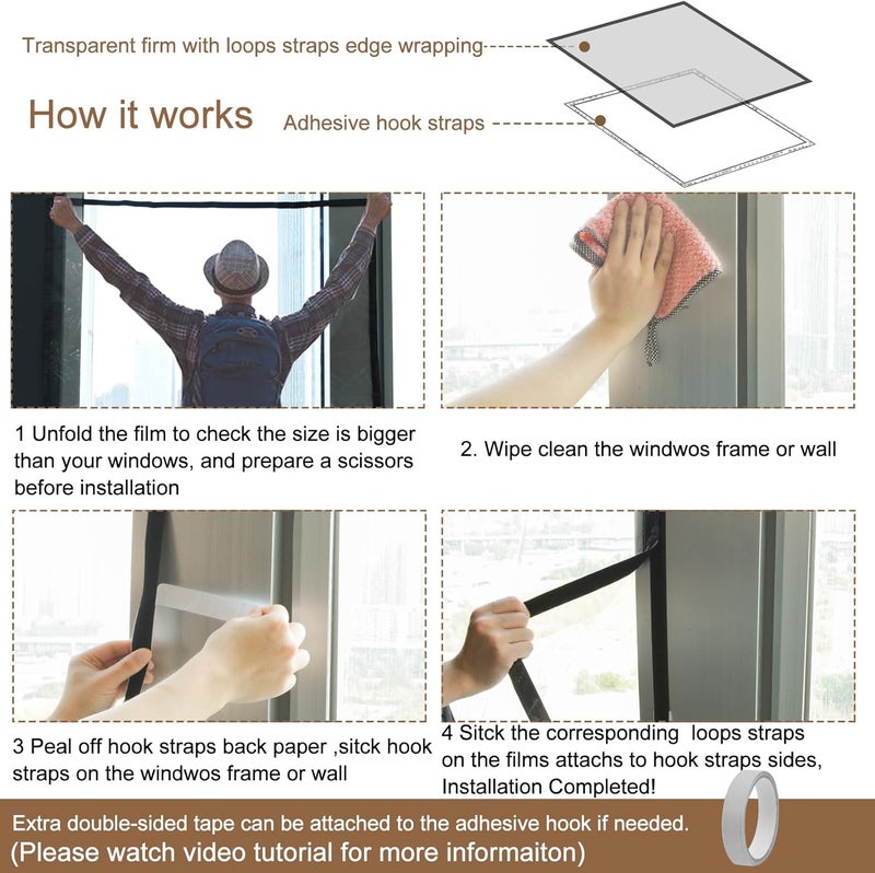 Jeyeou Window Insulation Kit for Winter Heavy Duty Plastic Window Cover Sealer Reusable Clear Thick Insulation Wrap Transparent Film with Strong Adhesive Tape and Hook and Loop Tape for Winterizing 39''x63'' - Image 4