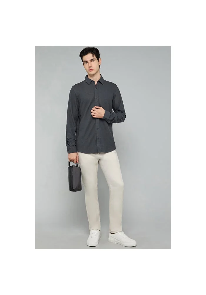 أر أند بي Solid Shirt with Classic Collar and Long Sleeves