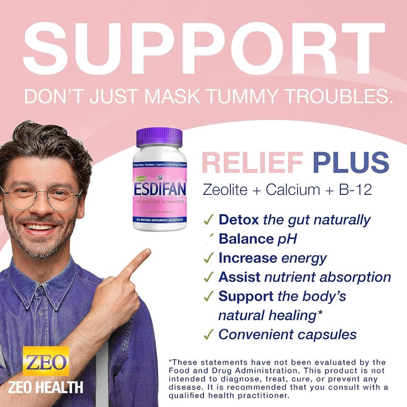 ESDIFAN Supports Natural Relief of Diarrhea IBS Nausea Gas  Bloating  Promotes Gut Health Energy  Nutrient Absorption  with Zeolite B12 and Calcium 90 Capsules - Image 3