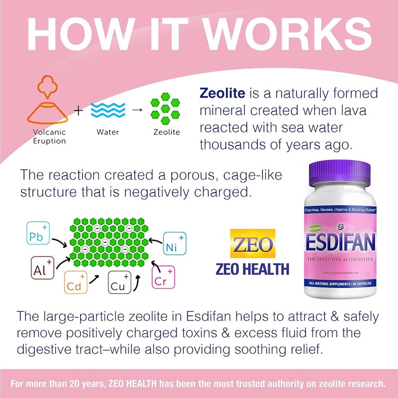 ESDIFAN Supports Natural Relief of Diarrhea IBS Nausea Gas  Bloating  Promotes Gut Health Energy  Nutrient Absorption  with Zeolite B12 and Calcium 90 Capsules - Image 5