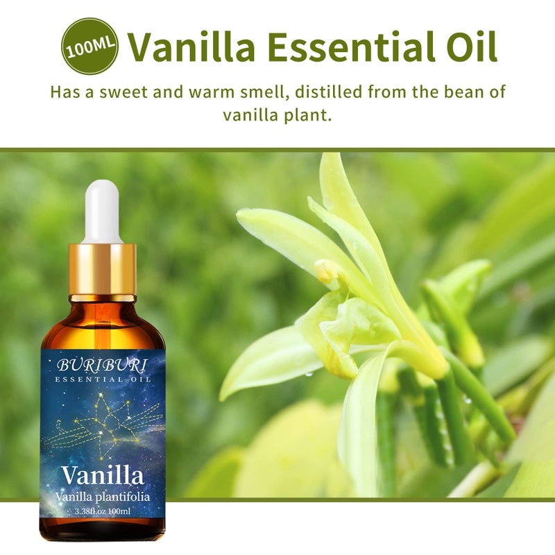 BURIBURI 100ML Vanilla Essential Oil, 100% Pure Undiluted Aromatherapy Vanilla Oil 3.38fl.oz for Soap, Candle Making, Massage, Diffuser, Humidifier - Image 2
