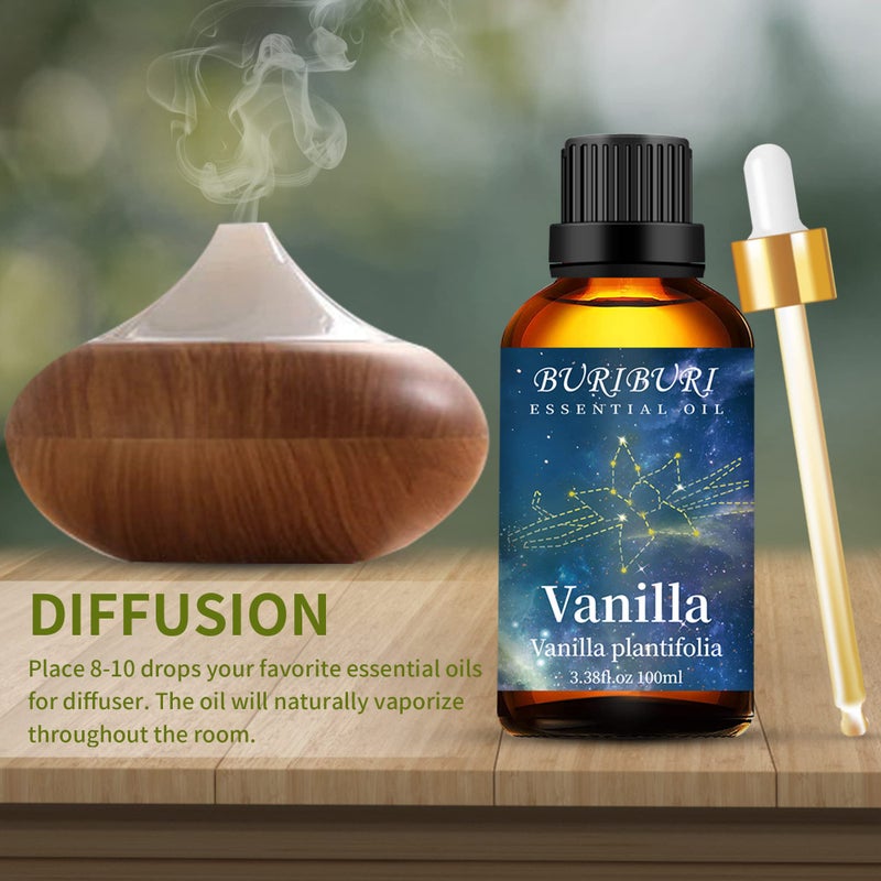 BURIBURI 100ML Vanilla Essential Oil, 100% Pure Undiluted Aromatherapy Vanilla Oil 3.38fl.oz for Soap, Candle Making, Massage, Diffuser, Humidifier - Image 3