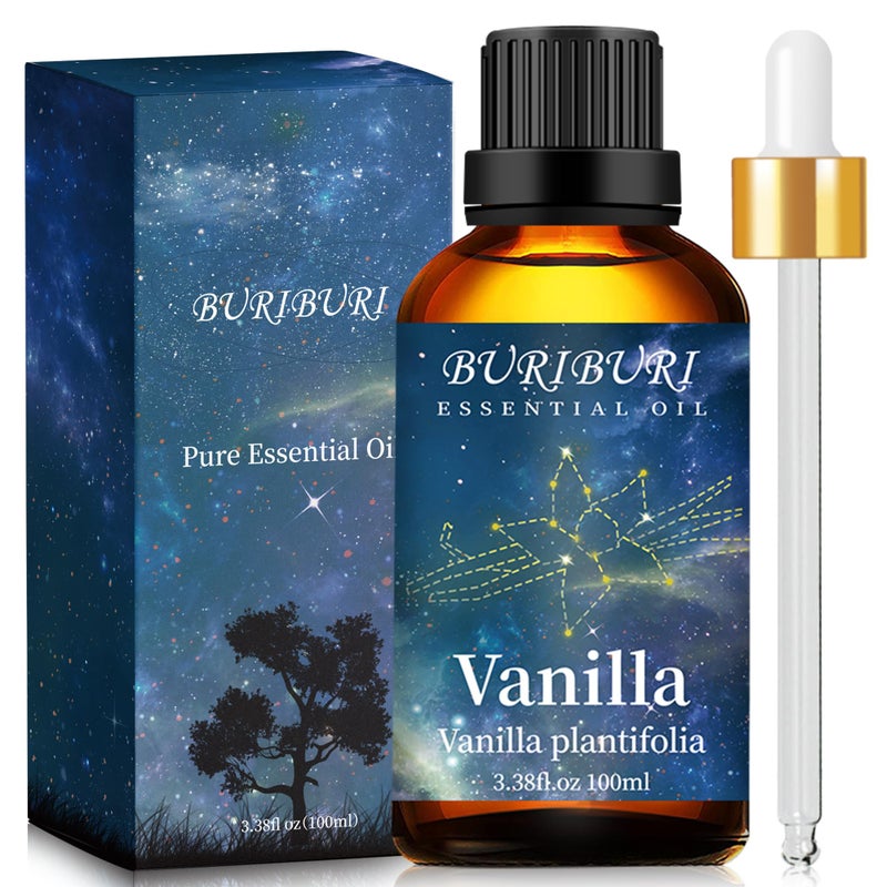BURIBURI 100ML Vanilla Essential Oil, 100% Pure Undiluted Aromatherapy Vanilla Oil 3.38fl.oz for Soap, Candle Making, Massage, Diffuser, Humidifier - Image 1