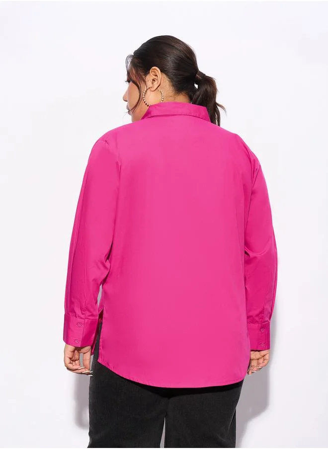 SASSAFRAS Plus Solid Poplin Shirt with Full Button Closure by Styli