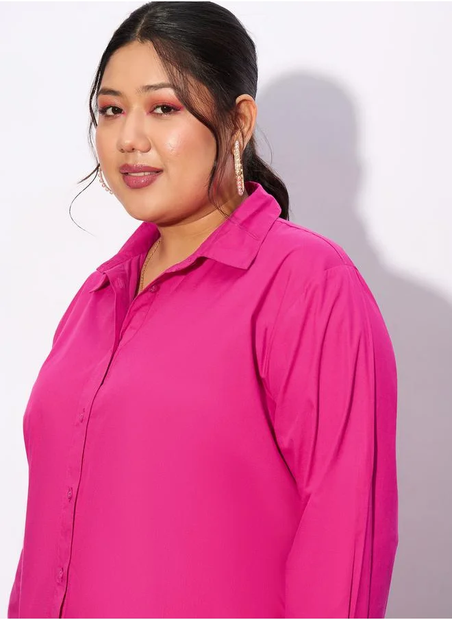 SASSAFRAS Plus Solid Poplin Shirt with Full Button Closure by Styli
