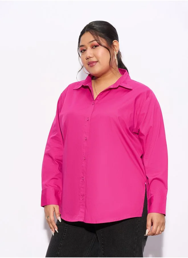 SASSAFRAS Plus Solid Poplin Shirt with Full Button Closure by Styli