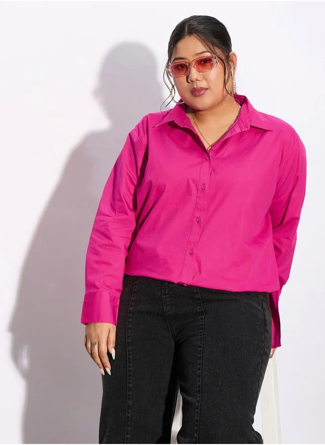 SASSAFRAS Plus Solid Poplin Shirt with Full Button Closure by Styli