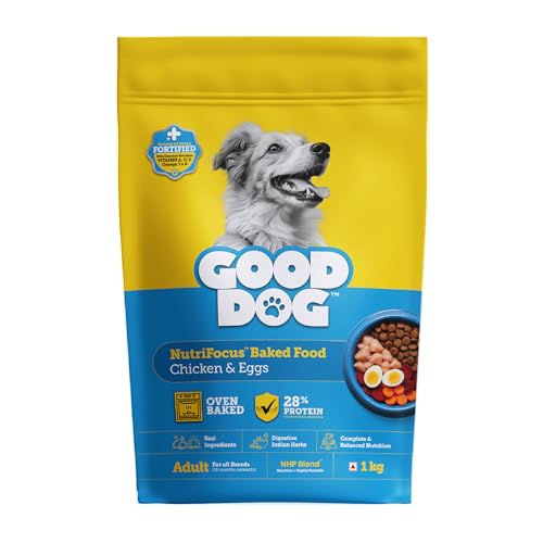 Good Dog Adult Dry Dog Food | Oven Baked | Real Chicken & Eggs | 1 Kg | High-Protein | High Palatability | Nutritionally Formulated with Vitamins & Minerals | Indian Herbs | Suitable for All Breeds - Image 1
