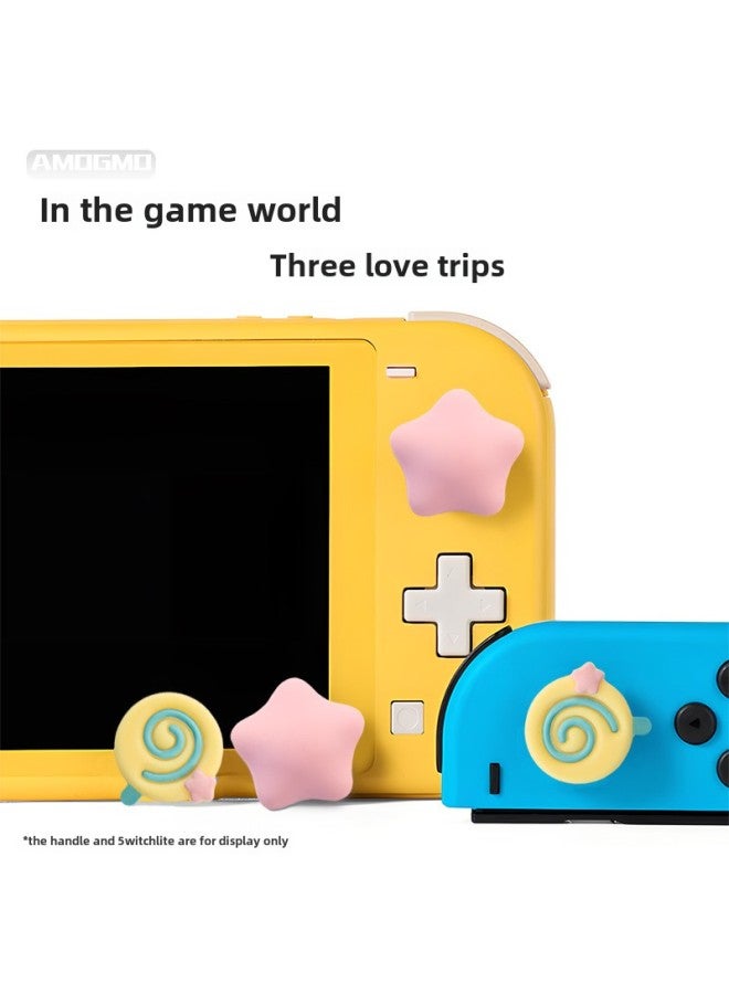 Nintendo Switch Rocker Cap Lollipop Star Button Cap Ns Silicone Cap Lite Handle Rocker Protection Cap-Product Color:Pink Stars  - Image 2