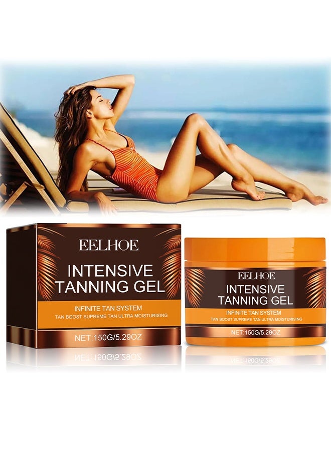 EELHOE Intensive Tanning Gel, Browning Tan Accelerator, Beauty Tanning lotion, Non-Greasy, Water-Resistant With Carrot And Coconut Oil, Vitamin A & E For Moisture & Hydration, Instant Tanning Cream For Sunbeds & Outdoor Sun, 150g - Image 1