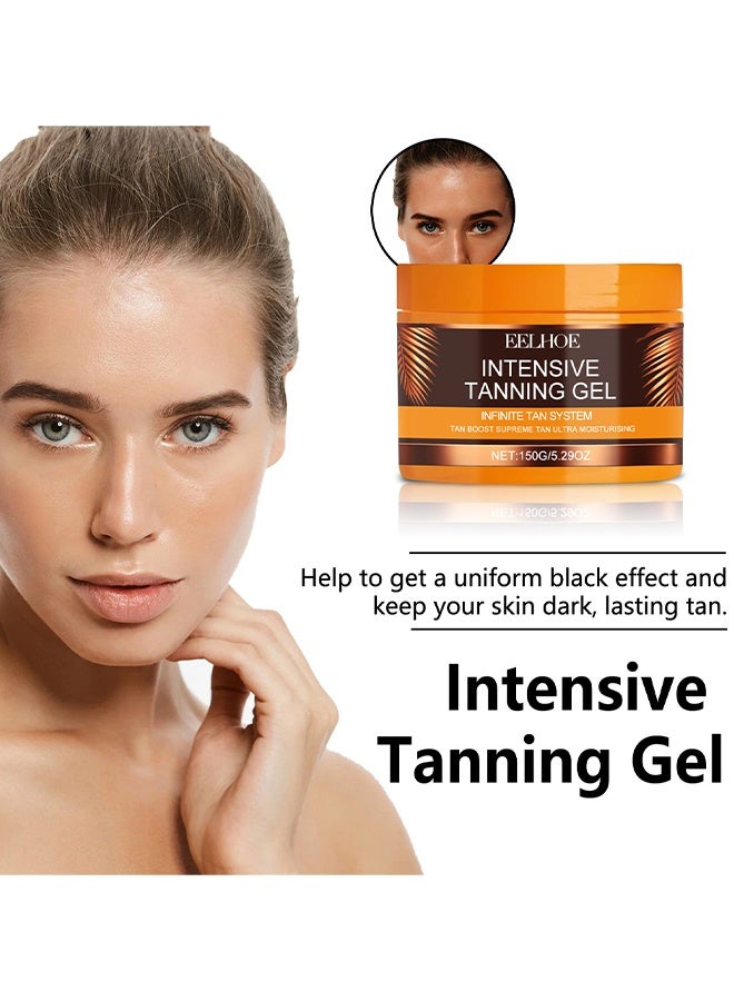 EELHOE Intensive Tanning Gel, Browning Tan Accelerator, Beauty Tanning lotion, Non-Greasy, Water-Resistant With Carrot And Coconut Oil, Vitamin A & E For Moisture & Hydration, Instant Tanning Cream For Sunbeds & Outdoor Sun, 150g - Image 4