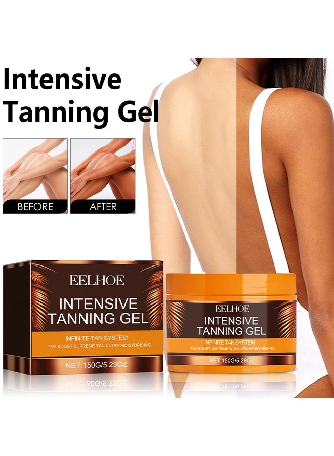 EELHOE Intensive Tanning Gel, Browning Tan Accelerator, Beauty Tanning lotion, Non-Greasy, Water-Resistant With Carrot And Coconut Oil, Vitamin A & E For Moisture & Hydration, Instant Tanning Cream For Sunbeds & Outdoor Sun, 150g - Image 2