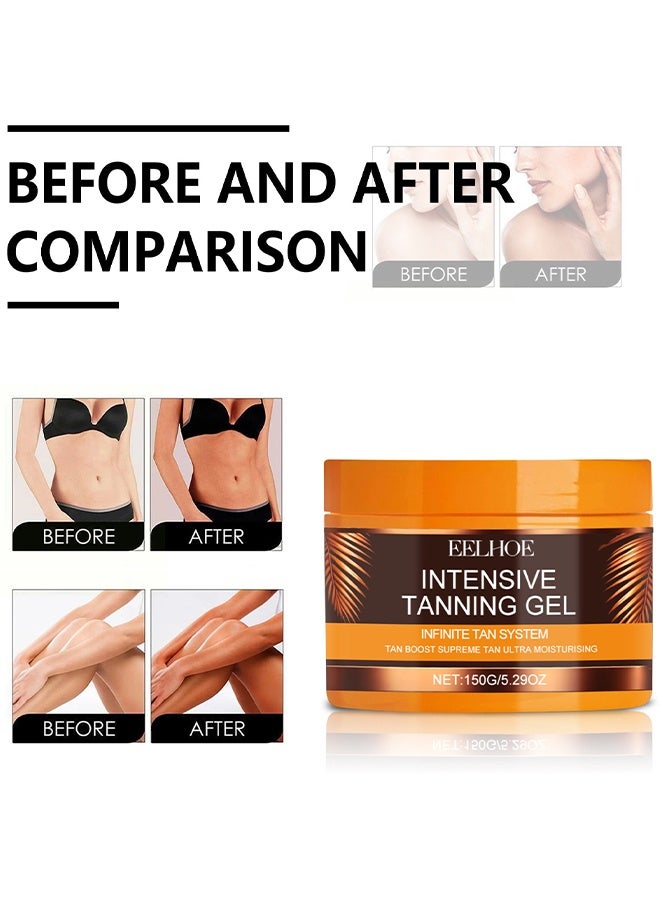 EELHOE Intensive Tanning Gel, Browning Tan Accelerator, Beauty Tanning lotion, Non-Greasy, Water-Resistant With Carrot And Coconut Oil, Vitamin A & E For Moisture & Hydration, Instant Tanning Cream For Sunbeds & Outdoor Sun, 150g - Image 5
