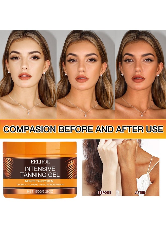 EELHOE Intensive Tanning Gel, Browning Tan Accelerator, Beauty Tanning lotion, Non-Greasy, Water-Resistant With Carrot And Coconut Oil, Vitamin A & E For Moisture & Hydration, Instant Tanning Cream For Sunbeds & Outdoor Sun, 150g - Image 3