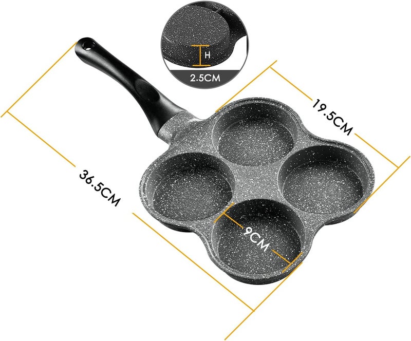 Buecmue Rustless Egg Frying Pan | 4-Cup Nonstick Easy Clean Egg Cooker Omelet Pan For Breakfast Swedish Pancake, Plett, Crepe Pan Gas Stove and Other Stoves Cookware - Image 4