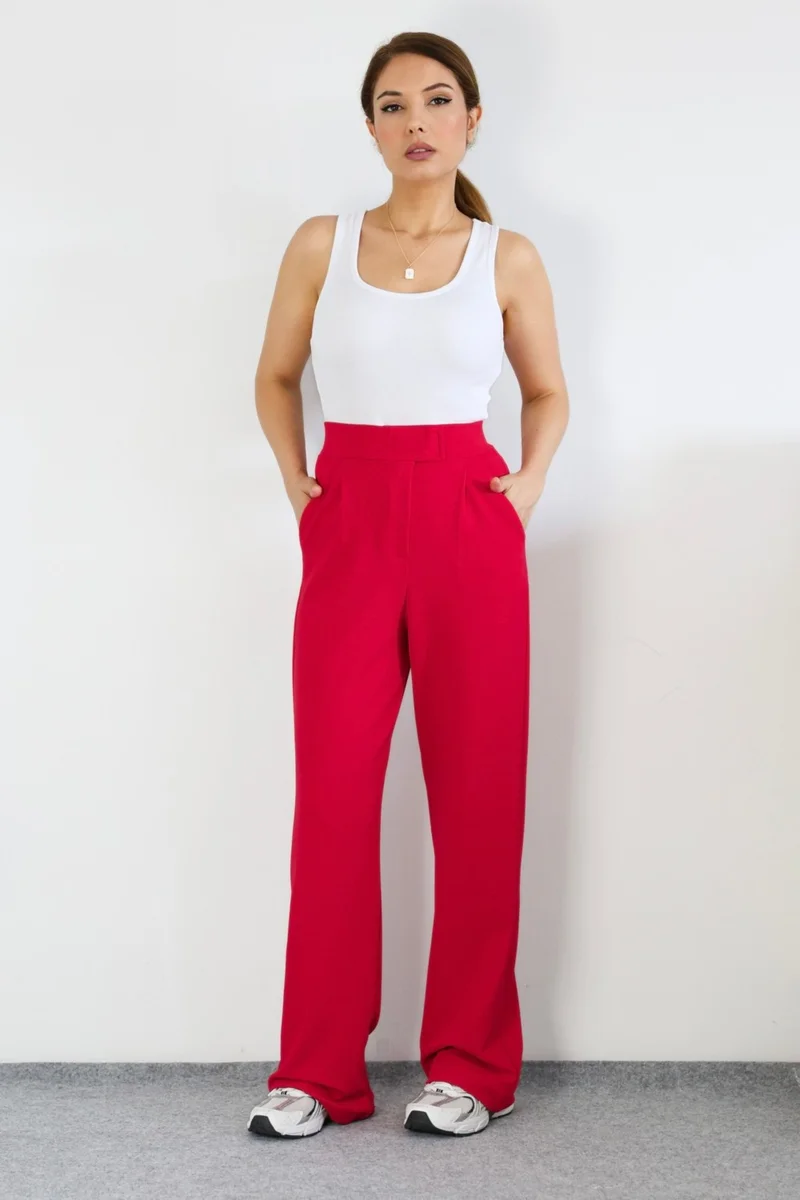 Ritnice Line Women's Lycra Velcro Closure Red Palazzo Trousers