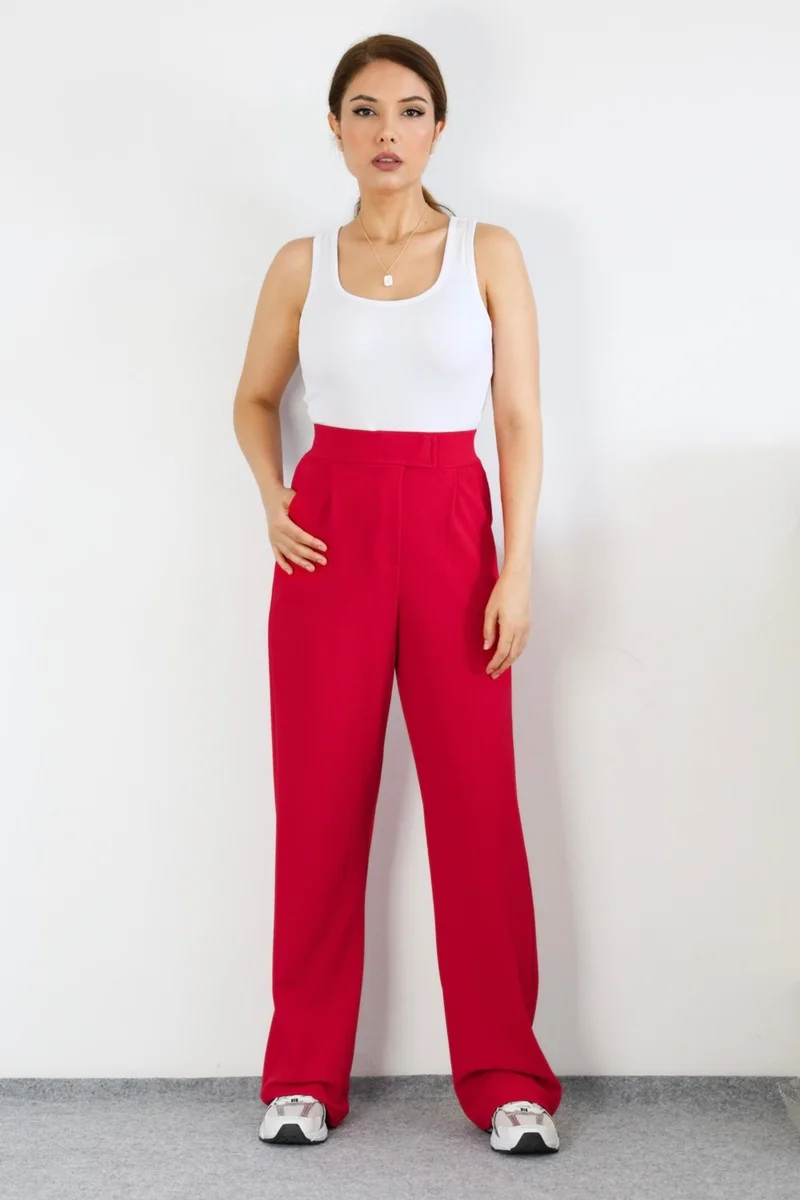 Ritnice Line Women's Lycra Velcro Closure Red Palazzo Trousers