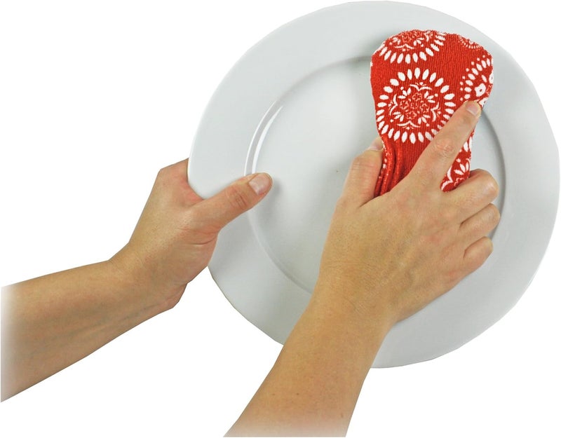 muKitchen Microfiber Scrub Sponge, Medallion Gray, two-sided dish sponge with soft printed microfiber and a tough non-scratch scrubber, lifts grease without scratching cookware, hanging loop to dry - Image 4