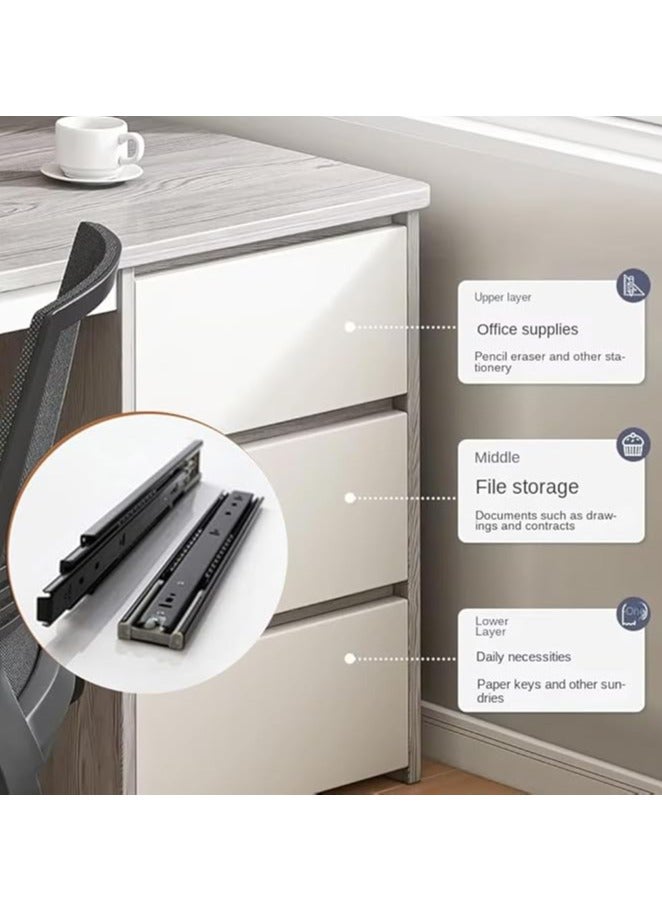 مكتب، طاولة كمبيوتر خشبية مع 3 أدراج ورف كتب، إطار معدني عصري، طاولة عمل منزلية، طاولة كمبيوتر محمول للدراسة والعمل والكتابة والقراءة (رمادي 100*50 سم) - Image 5