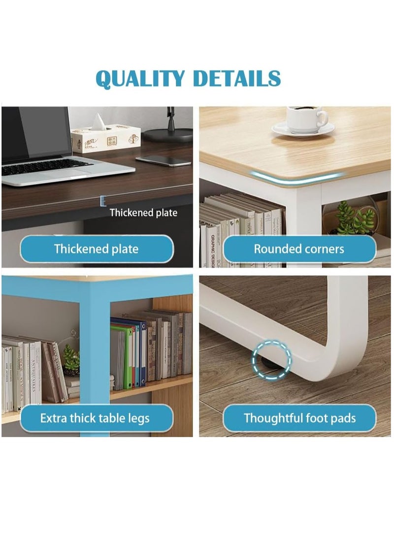 مكتب، طاولة كمبيوتر خشبية مع 3 أدراج ورف كتب، إطار معدني عصري، طاولة عمل منزلية، طاولة كمبيوتر محمول للدراسة والعمل والكتابة والقراءة (رمادي 100*50 سم) - Image 4