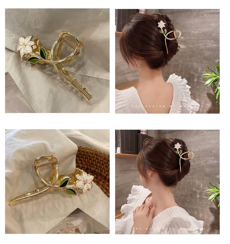 GEOCARTER Floweral Hair Clutcher For Women|Alloy Metal Hair Claws For Girls|Premium&Lightweight Cute Designs Claw|Suitable In Various Occasions|Smooth Edges&Handmade Accessories|Pack -1,Multi Color - Image 2