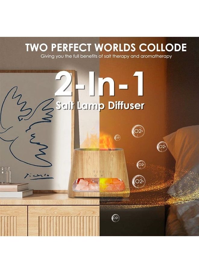 salking - 2-in-1 Ultrasonic Essential Oil Diffuser & Himalayan Salt Lamp, Aromatherapy Diffuser Cool Mist Humidifier with Auto Off Function, 100% Pure Himalayan Pink Salt Rock, 150ml (Wooden Grain) - Image 1