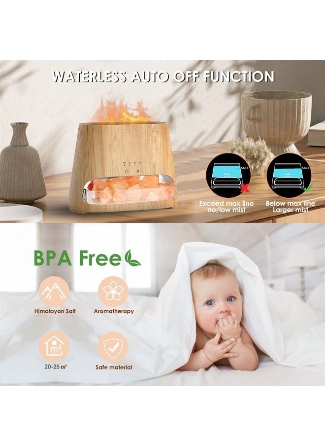 salking - 2-in-1 Ultrasonic Essential Oil Diffuser & Himalayan Salt Lamp, Aromatherapy Diffuser Cool Mist Humidifier with Auto Off Function, 100% Pure Himalayan Pink Salt Rock, 150ml (Wooden Grain) - Image 1