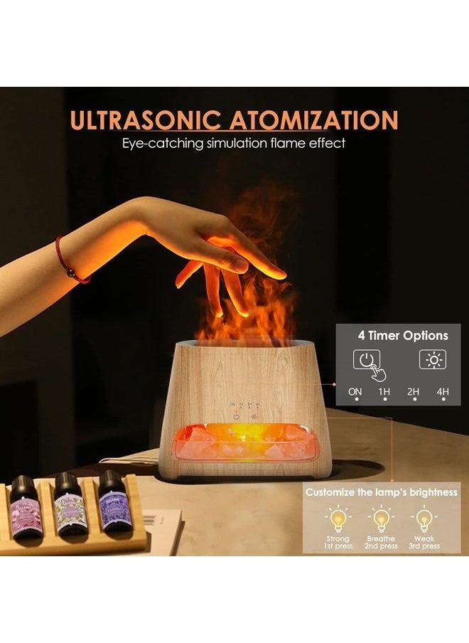 salking - 2-in-1 Ultrasonic Essential Oil Diffuser & Himalayan Salt Lamp, Aromatherapy Diffuser Cool Mist Humidifier with Auto Off Function, 100% Pure Himalayan Pink Salt Rock, 150ml (Wooden Grain) - Image 1