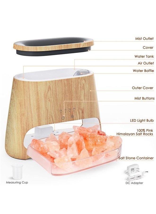 salking - 2-in-1 Ultrasonic Essential Oil Diffuser & Himalayan Salt Lamp, Aromatherapy Diffuser Cool Mist Humidifier with Auto Off Function, 100% Pure Himalayan Pink Salt Rock, 150ml (Wooden Grain) - Image 1