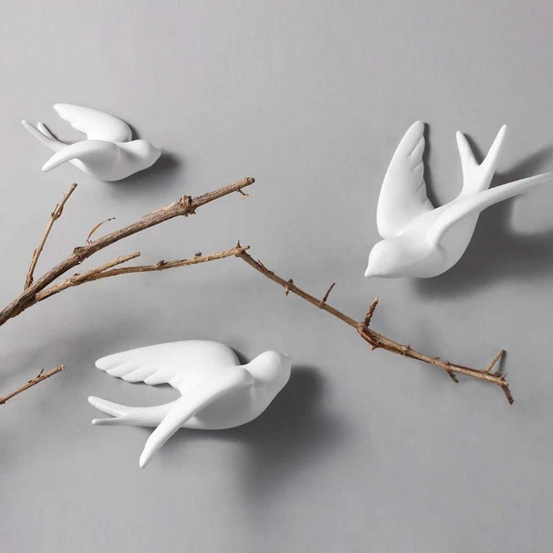 Insiswiner Ceramic Flying Birds decor 3D Wall Hanging White Birds Home Decor 2Pcs - Image 2