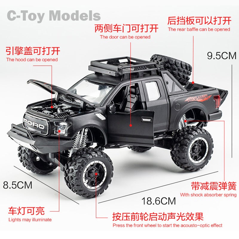 Bulk Jianyuan 1:32 Fu Raptor Modified Big Wheel Alloy Car Model Acousto-Optic Simulation Car Model Toy Car Gift - Image 3