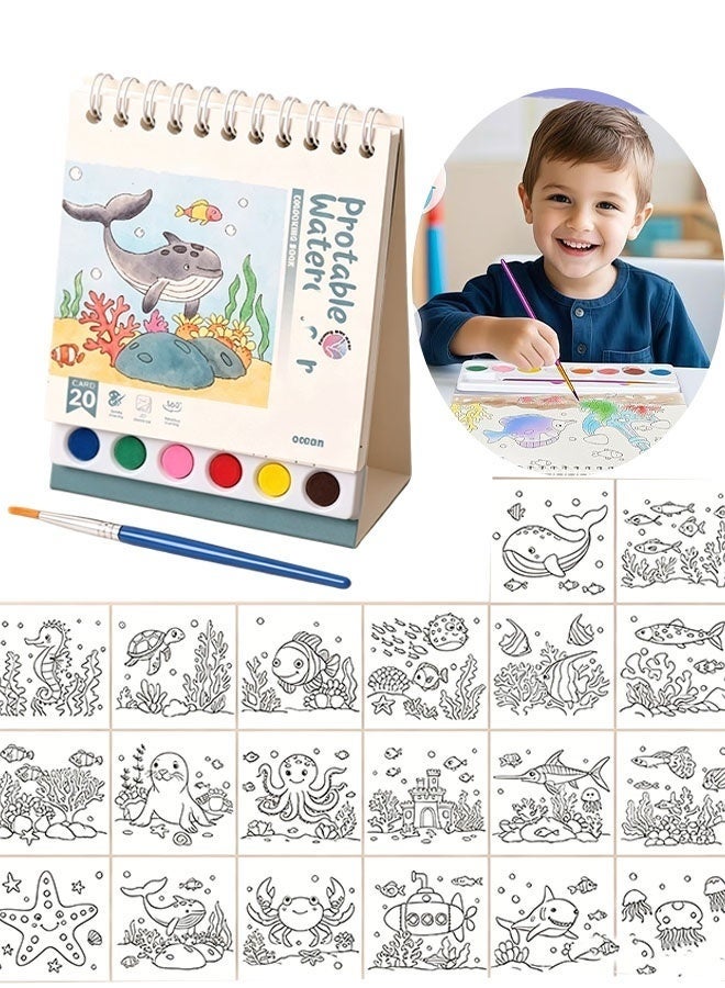 LuckyNov Children's Watercolor Coloring Book, Watercolor Painting Book, Watercolor Paint set, Coloring Book Suitable For Children Aged 4-8, Watercolor Paint (Deep Sea And Fish Theme) To Develop Thinking. - Image 1