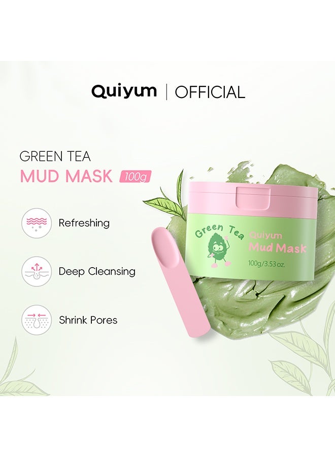 QUIYUM Green Tea Mud Mask - Green Tea Deep Cleanse Mask for Pore Cleansing & Moisturizing & Hydrating & Refreshing, Antioxidant Green Tea Face Mask Improves Overall Complexion, Clay Mask for All Skin Types - Image 2