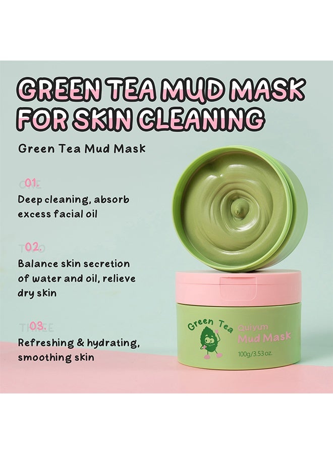 QUIYUM Green Tea Mud Mask - Green Tea Deep Cleanse Mask for Pore Cleansing & Moisturizing & Hydrating & Refreshing, Antioxidant Green Tea Face Mask Improves Overall Complexion, Clay Mask for All Skin Types - Image 3
