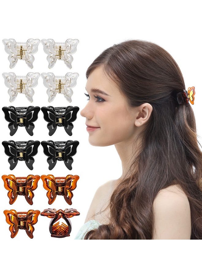 RC ROCHE ORNAMENT - 12 Pcs Womens Cute Butterfly French Clutcher Claws Jaw Hair Clips Interlocking Teeth Strong Hold No Slip Grip Clamp Classic Beauty Fashion Accessory Medium Clear Brown And Black - Image 1