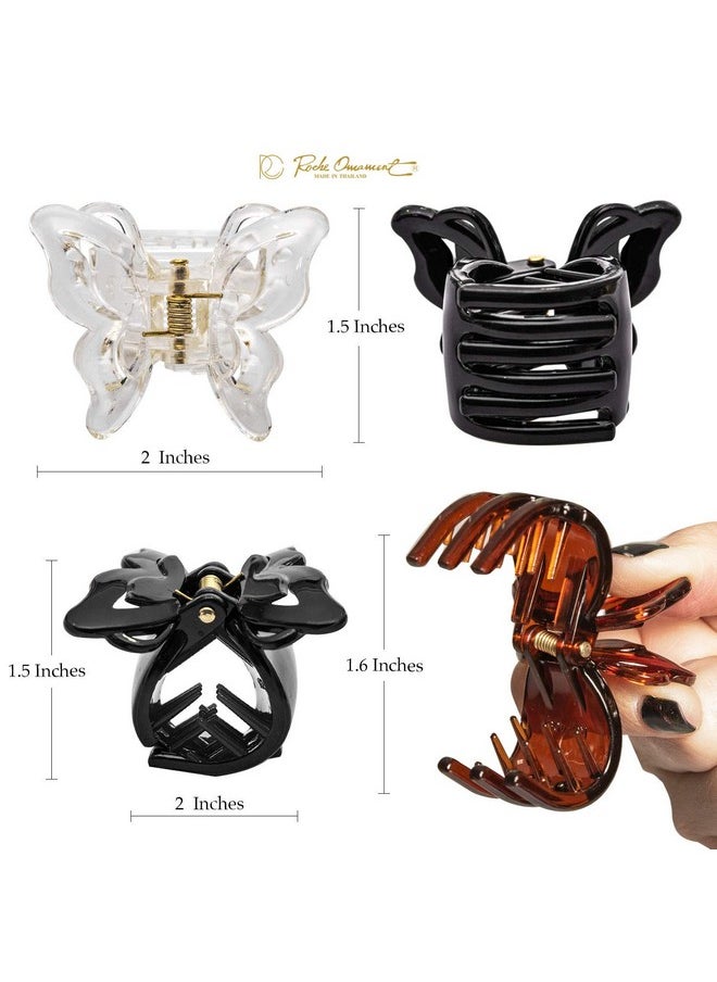 RC ROCHE ORNAMENT - 12 Pcs Womens Cute Butterfly French Clutcher Claws Jaw Hair Clips Interlocking Teeth Strong Hold No Slip Grip Clamp Classic Beauty Fashion Accessory Medium Clear Brown And Black - Image 1